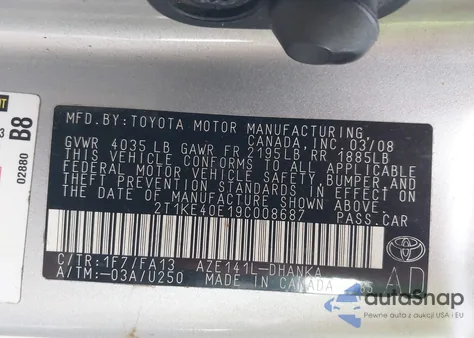 2009 Toyota Matrix S z USA, uszkodzony, nr VIN 2T1KE40E19C008687